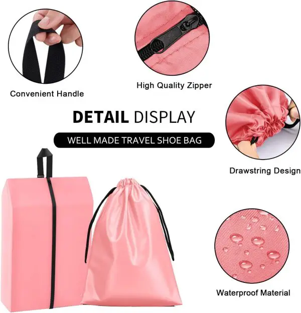 YAMIU Travel Shoe Bags Set of 4 Waterproof Nylon with Zipper for