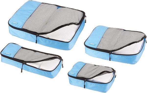 Basics 4 Piece Packing Travel Organizer Cubes Set, Small, Medium,  Large, and Slim, Gray