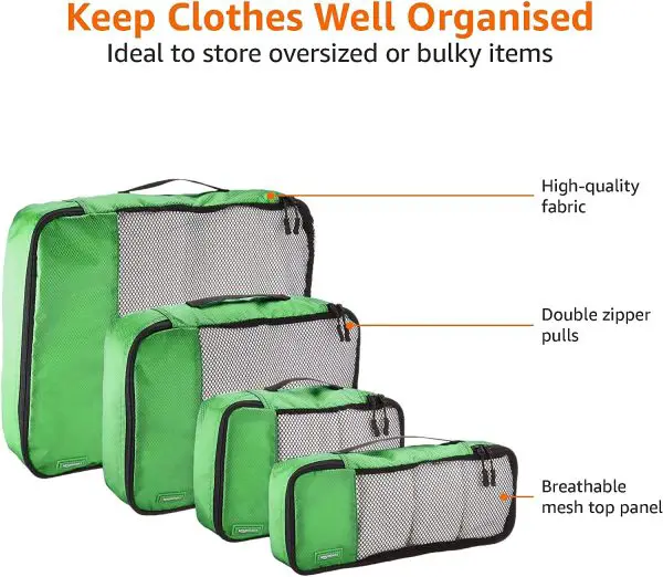 Basics 4 Piece Packing Travel Organizer Cubes Set, Grey