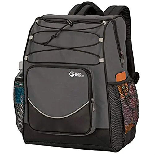 Gray backpack cooler with mesh pockets and padded straps