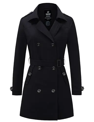 wantdo women's lapel long trench coat with belt