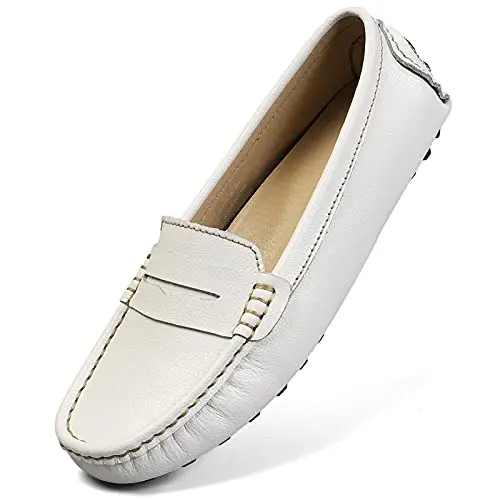 White Leather Slip-On Walking Flats