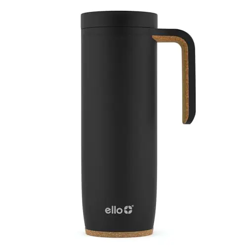 Ello Magnet travel mug with side handle and built-in coaster