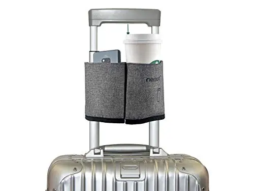 riemot luggage cup holder in grey color attached to suitcase handle