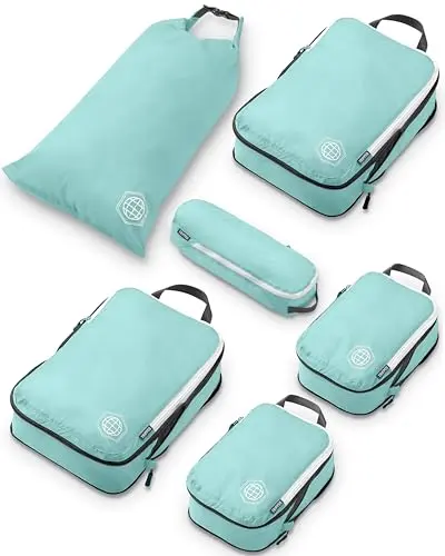 6 Piece Set, Dusty Teal and White