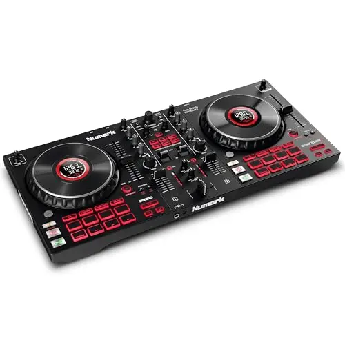 Serato Control, DJ Mixer, Built-in Audio Interface, FX Paddles, 4 Decks + Jog Wheel Displays