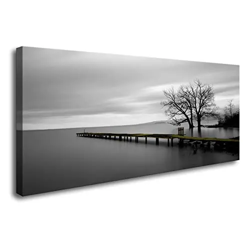DZL Art black and white canvas print of lake trees landscape
