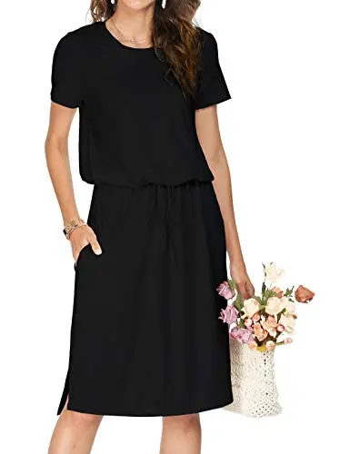 WOMEN black casual midi dress with hide-belly design