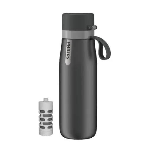 PHILIPS GoZero stainless steel water filter bottle with pop-up lid