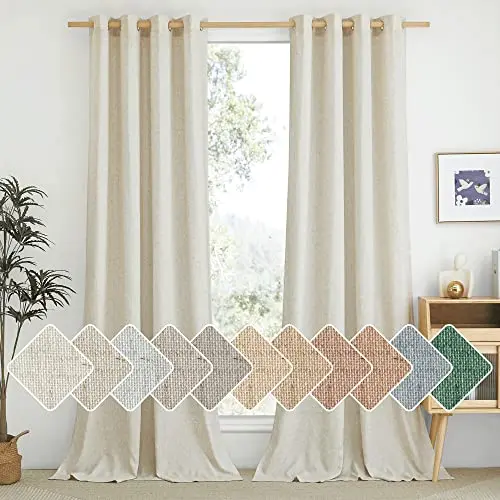 NICETOWN natural linen semi-sheer curtains with grommet top