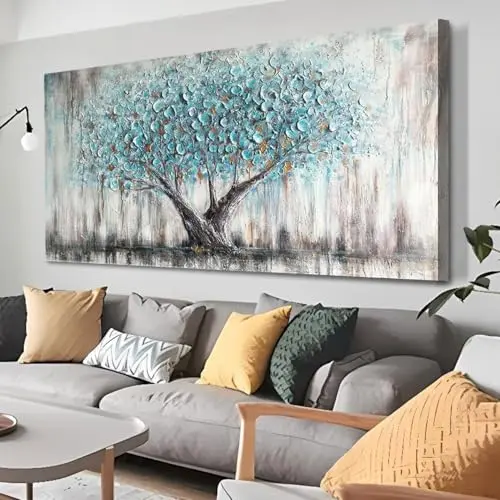 Arjun blue tree of life textured canvas wall art with vibrant colors