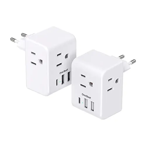 One Beat European travel plug adapter set showing two white units