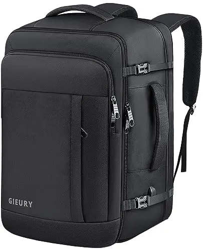 Gieury expandable travel backpack showing USB charging port
