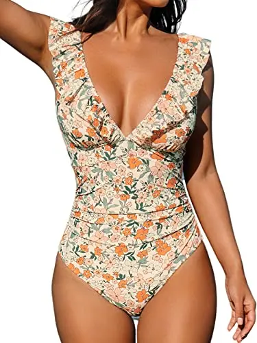 Deep V Neck with Ruffle Design