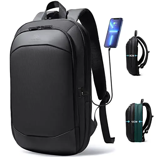 Business backpack for men with slim expandable design and USB port