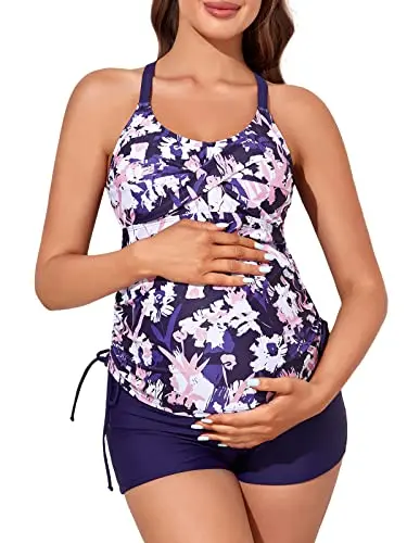 MiYang maternity tankini with criss cross back and tie side