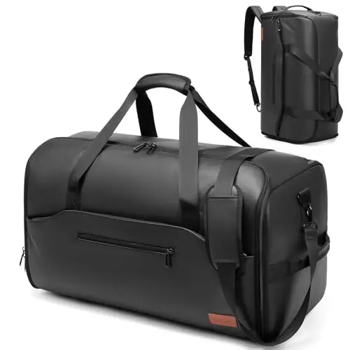MOULYAN convertible garment bag showing duffel and backpack configurations