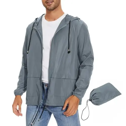 Zando men's waterproof rain jacket with adjustable hood