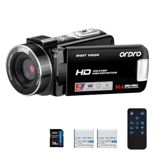 ORDRO B320 camcorder with flip screen and compact black body