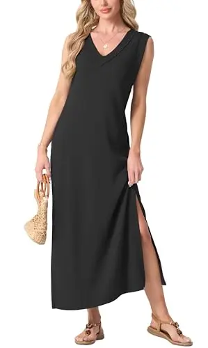 GRECERELLE V-neck maxi dress with split hem for travel