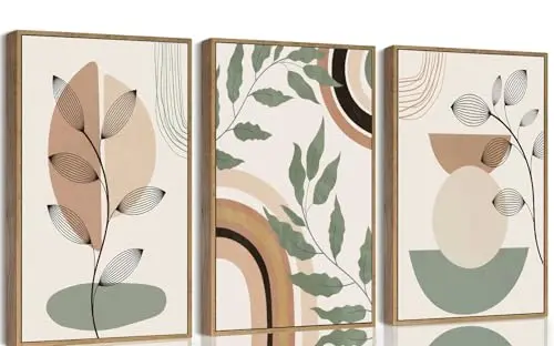 Set of 3 boho style green sage botanical canvas prints unframed