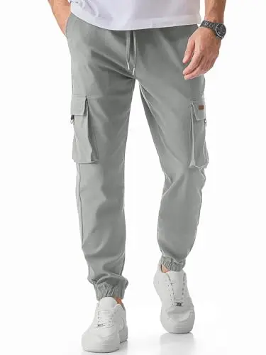 JMIERR men's lightweight cargo joggers in light grey with D-ring accents