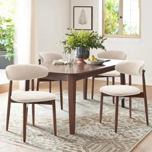 COLAMY Set of 4 Wooden Dining Chairs with Beige Fabric Upholstery