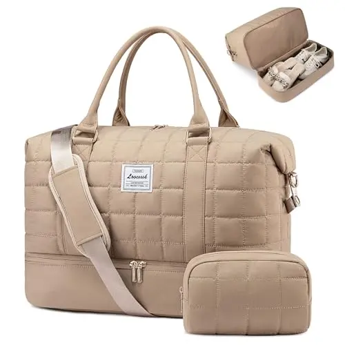 LOVEVOOK quilted duffel bag showing puffy design and multiple compartments