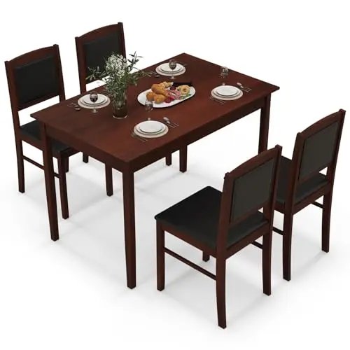Giantex 5-piece dining set with rubber wood legs and upholstered chairs