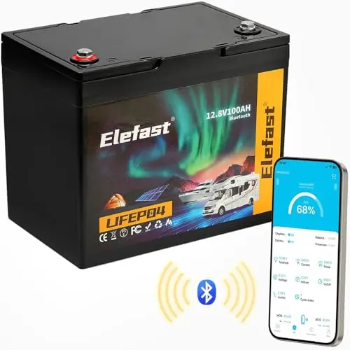 Elefast 12V 100Ah Lithium Battery with Bluetooth monitoring for travel trailers