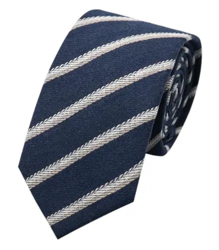Luckyvestir navy blue striped skinny cotton tie