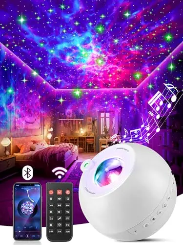 One Fire Galaxy Projector showing colorful star projection on ceiling