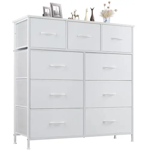 DUMOS 9-drawer fabric dresser in white finish