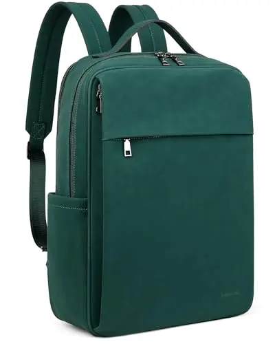 MASINTOR PU leather laptop backpack in retro green with luggage strap