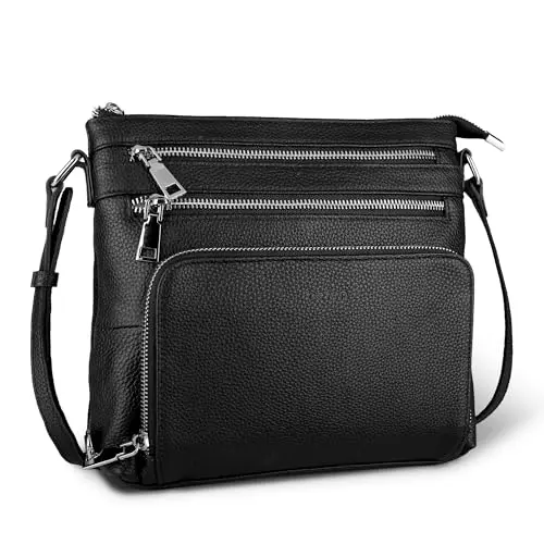Befen black genuine leather crossbody bag with anti-theft features