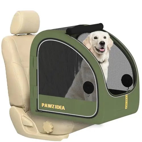 PAWZIDEA large dog travel crate with mesh doors and storage pockets