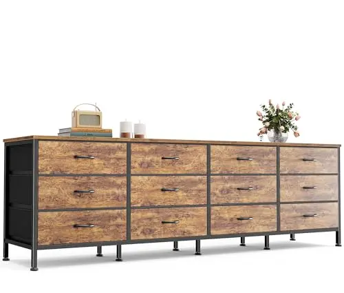 Huuger 70-inch wide dresser with 12 drawers in rustic brown