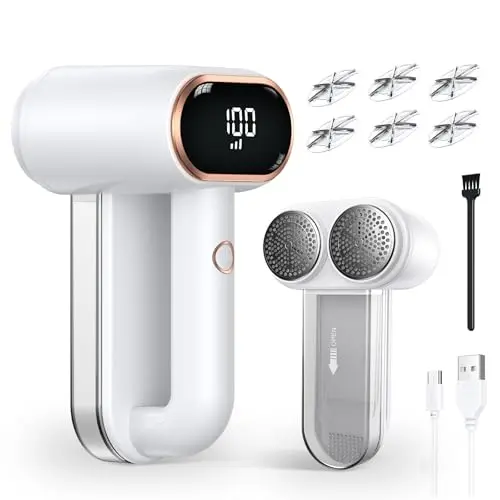 Large capacity, 6-blade rechargeable fabric defuzzer