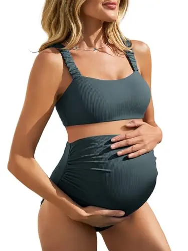 Summer Mae ribbed maternity bikini with high waisted bottom