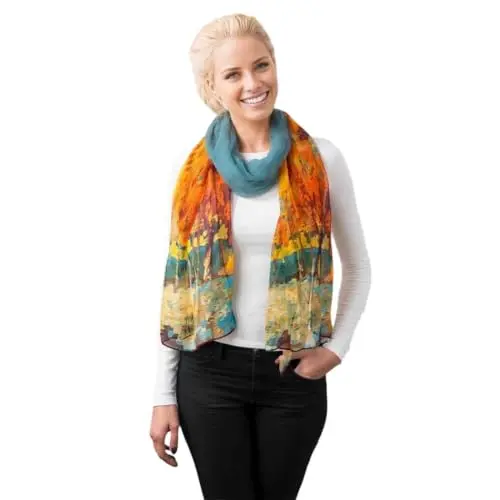 Acotavie lightweight floral scarf in birch blue orange pattern