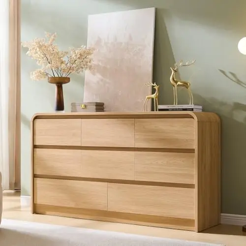 Aitjunz modern 8-drawer dresser with curved profile in natural oak