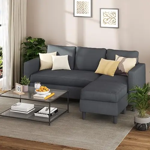 Shintenchi small L-shaped sectional sofa in corduroy fabric