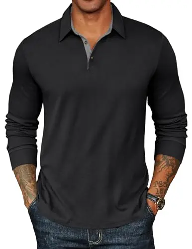 COOFANDY men's long sleeve polo shirt for casual wear