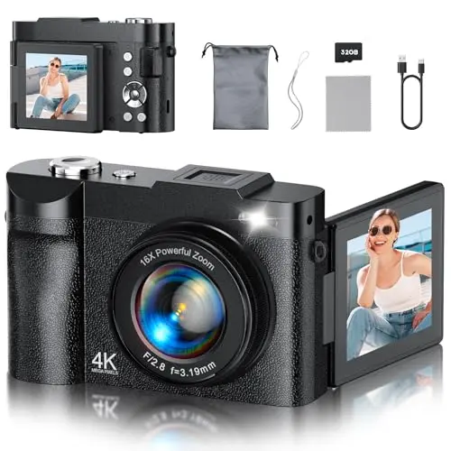 NEMUTA 4K digital camera with flip screen and compact body