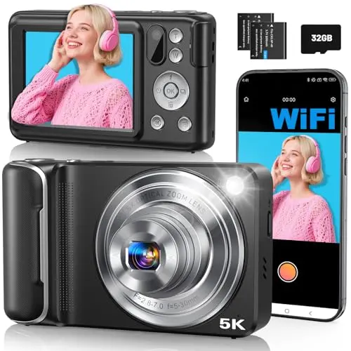Lecran 5K digital camera with touchscreen and optical zoom lens