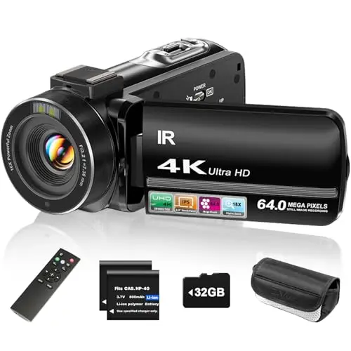 ZYDIIE 4K camcorder with rotating screen and remote control