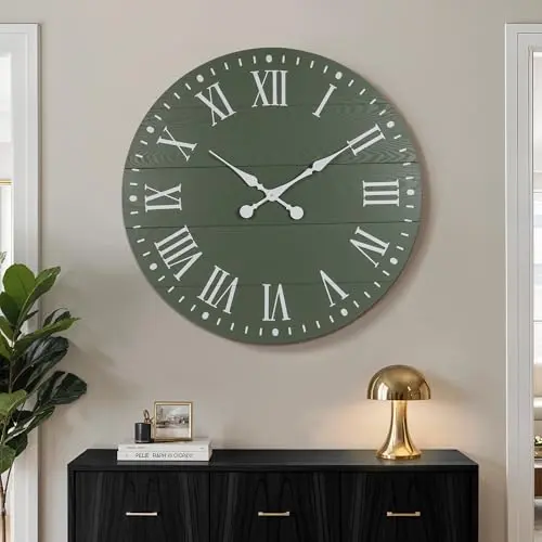 Decoccino 35 inch shiplap farmhouse wall clock with Roman numerals